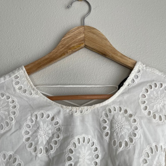 Zara Eyelet Lace Long Sleeve Cropped Puff Sleeve Coquette Top Size Small - Picture 8 of 10
